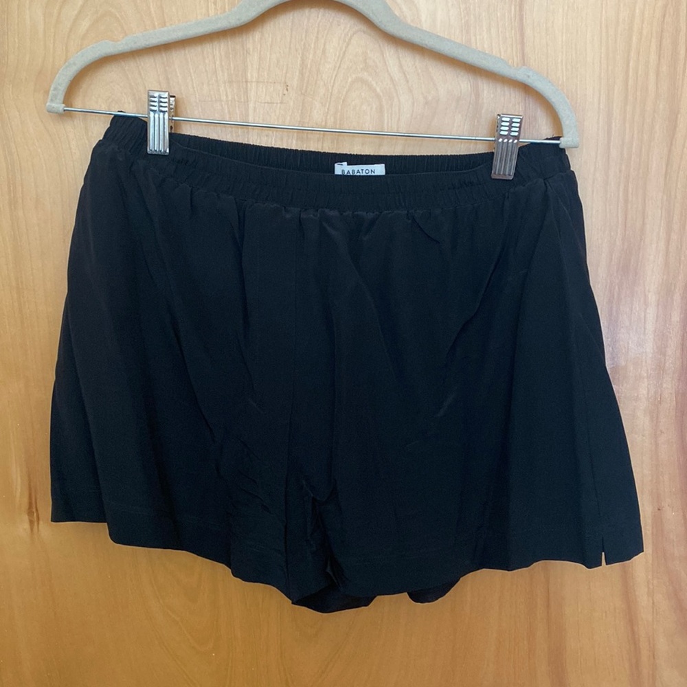 Babaton black silk shorts